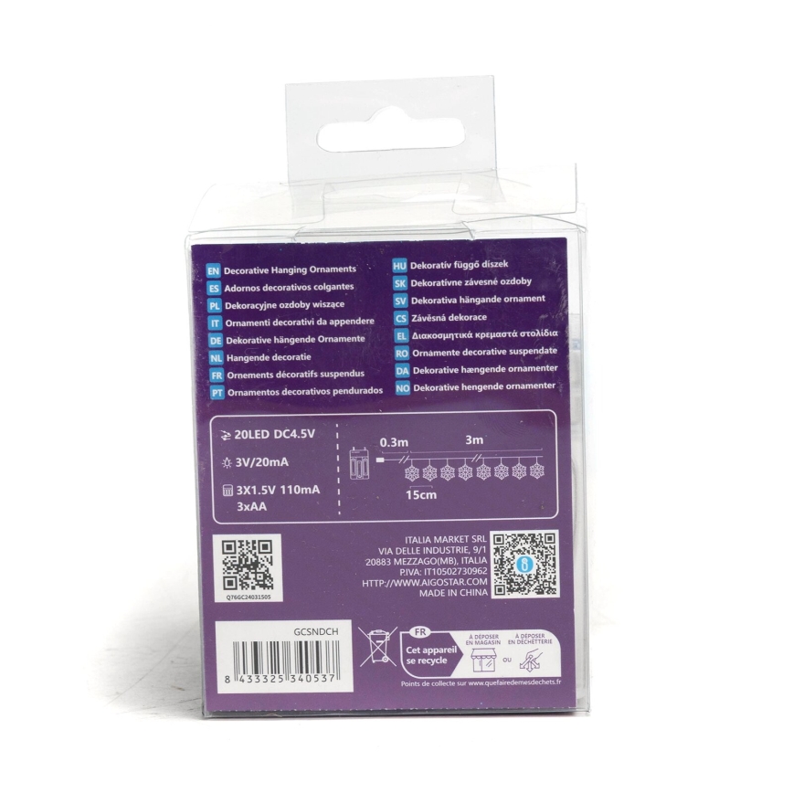 Aigostar - LED Vánoční řetěz 20xLED/3xAA 3,3m vločky