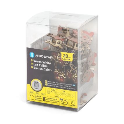 Aigostar - LED Vánoční řetěz 20xLED/3xAA 3m teplá bílá sob