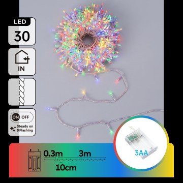 Aigostar - LED Vánoční řetěz 30xLED/3xAA 3,3m multicolor