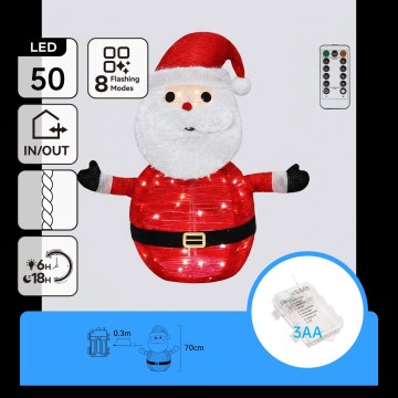 Aigostar - LED Vánoční venkovní dekorace 50xLED/3xAA 0,7m IP44 studená Santa Claus