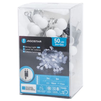 Aigostar - LED Venkovní dekorační řetěz 50xLED/8 funkcí 5 m IP44 studená bílá