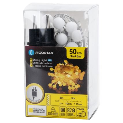 Aigostar - LED Venkovní dekorační řetěz 50xLED/8 funkcí 5 m IP44 teplá bílá