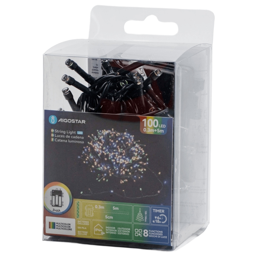 Aigostar - LED Venkovní  řetěz 100xLED/8 funkcí 3xAA 5,3 m IP44 multicolor