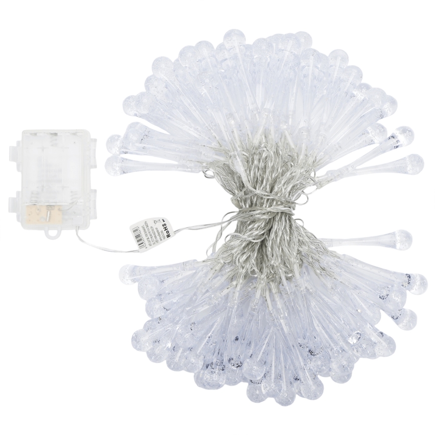 Aigostar - LED Venkovní vánoční řetěz 100xLED/8 funkcí 3xAA 10m IP44 studená bílá kapky