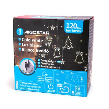 Aigostar - LED Venkovní vánoční řetěz 120xLED/8 funkcí 3x0,6m IP44 studená bílá + dálkové ovládání