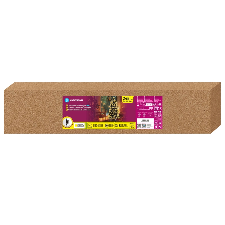 Aigostar - LED Venkovní vánoční stromek 245xLED/8 funkcí 2,1 m IP44 teplá bílá