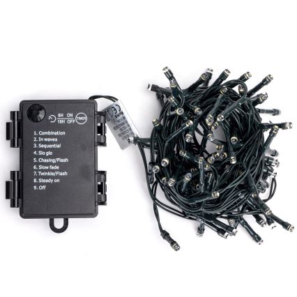 Aigostar - LED Venkovní vánoční řetěz 100xLED/8 funkcí 3xAA 5,3 m IP44 studená bílá