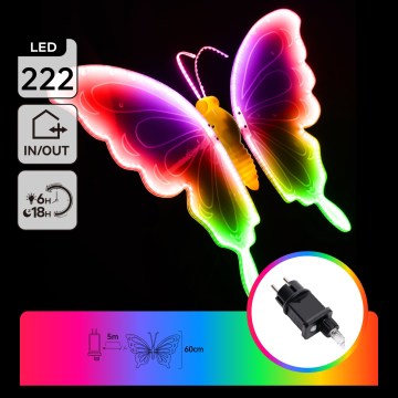 Aigostar - LED Venkovní dekorace 222xLED/12W/230V 60 cm IP44 motýl/multicolor