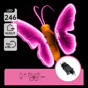 Aigostar - LED Venkovní dekorace 246xLED/9W/230V 42 cm IP44 motýl/růžová