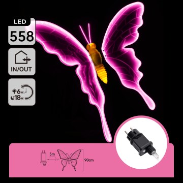 Aigostar - LED Venkovní dekorace 558xLED 90 cm IP44 motýl/růžová