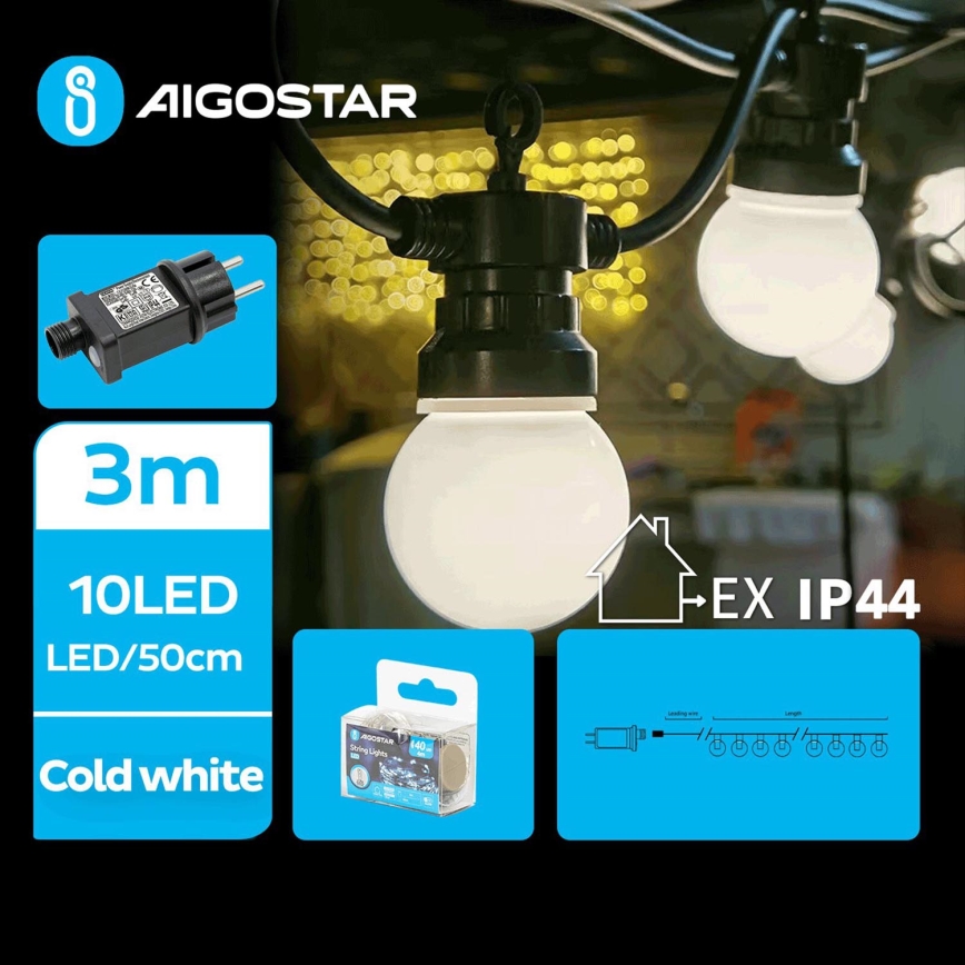 Aigostar - LED Venkovní dekorační řetěz 10xLED/3m IP44 studená bílá