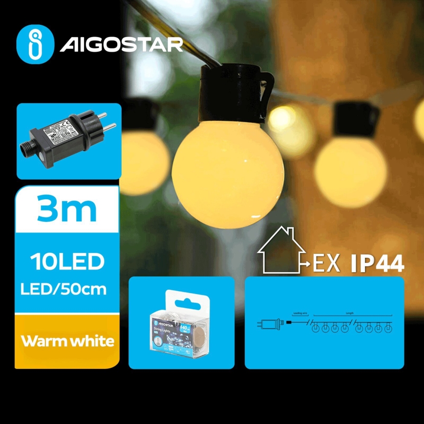 Aigostar - LED Venkovní dekorační řetěz 10xLED/3m IP44 teplá bílá