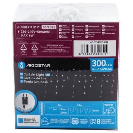 Aigostar - LED Venkovní dekorační řetěz 75xLED/6W/230V 15x0,6m IP44 studená bílá