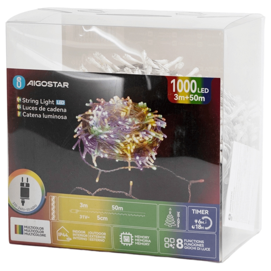 Aigostar - LED Venkovní  řetěz 1000xLED/8 funkcí 53m IP44 multicolor
