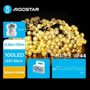 Aigostar - LED Venkovní  řetěz 100xLED/3xAA/8 funkcí 10,3 m IP44 teplá bílá