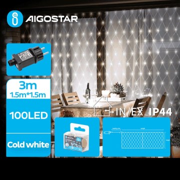 Aigostar - LED Venkovní řetěz 100xLED/8 funkcí 4,5x1,5m IP44 studená bílá
