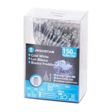 Aigostar - LED Venkovní  řetěz 150xLED/8 funkcí 15,3m IP44 studená bílá
