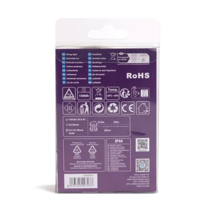 Aigostar -LED Venkovní  řetěz 150xLED/8 funkcí 3xAA 15,3m IP44 teplá bílá