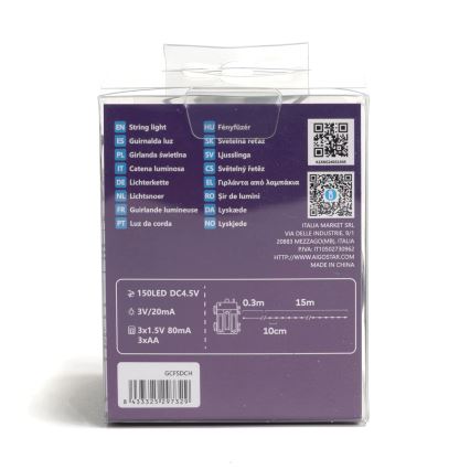 Aigostar -LED Venkovní  řetěz 150xLED/8 funkcí 3xAA 15,3m IP44 teplá bílá