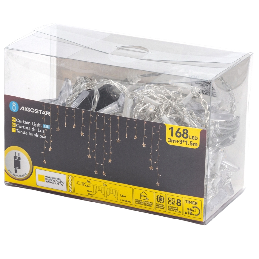 Aigostar - LED Venkovní  řetěz 168xLED/8 funkcí 3x1,5m IP44 teplá bílá hvězdy