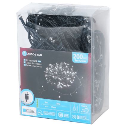 Aigostar - LED Venkovní  řetěz 200xLED/8 funkcí 20m IP44 studená bílá