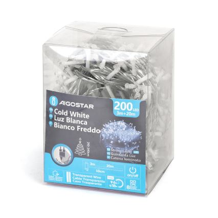 Aigostar - LED Venkovní  řetěz 200xLED/8 funkcí 23m IP44 studená bílá