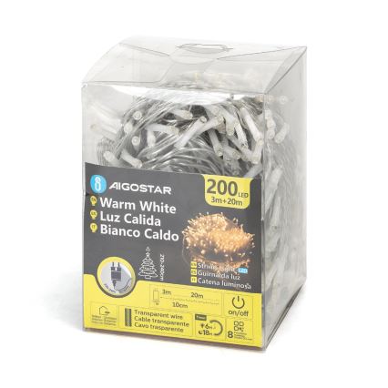 Aigostar - LED Venkovní  řetěz 200xLED/8 funkcí 23m IP44 teplá bílá