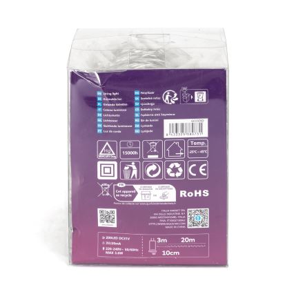 Aigostar - LED Venkovní  řetěz 200xLED/8 funkcí 23m IP44 teplá bílá