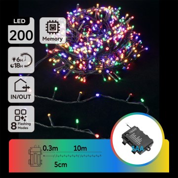 Aigostar -LED Venkovní  řetěz 200xLED/8 funkcí 3xAA 10,3m IP44 multicolor