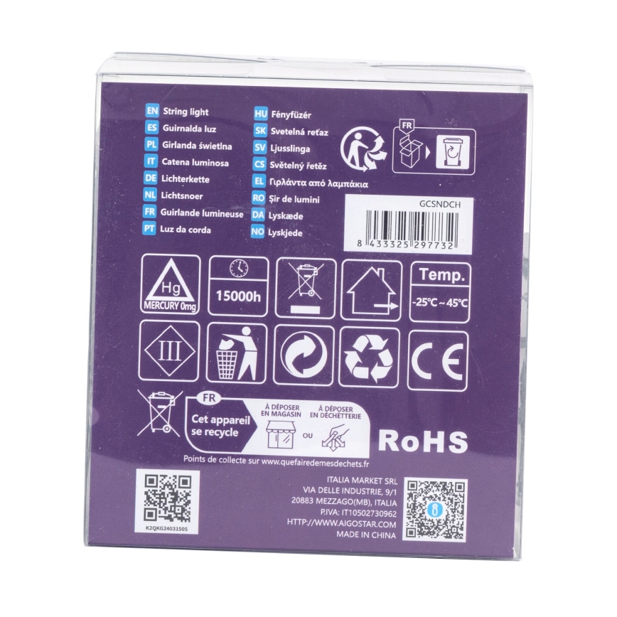 Aigostar -LED Venkovní  řetěz 200xLED/8 funkcí 3xAA 10,3m IP44 multicolor