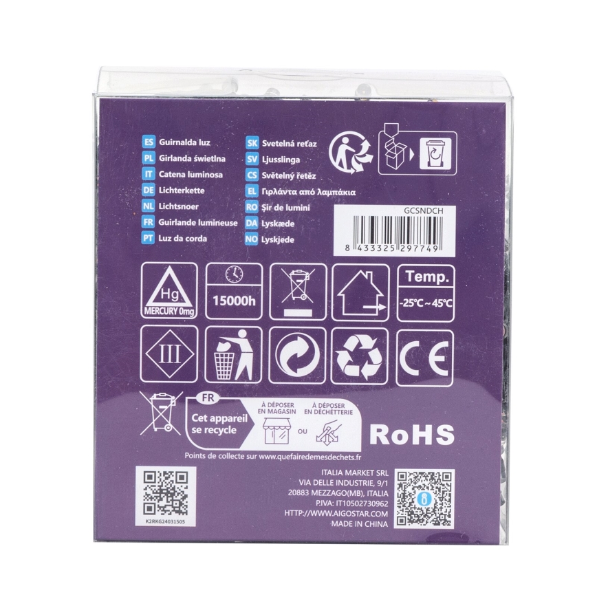 Aigostar -LED Venkovní  řetěz 300xLED/8 funkcí 3xAA 15,3m IP44 multicolor