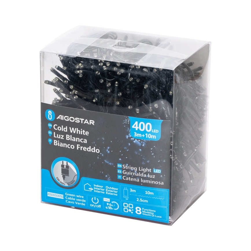 Aigostar - LED Venkovní  řetěz 400xLED/8 funkcí 13m IP44 studená bílá