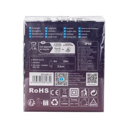 Aigostar - LED Venkovní  řetěz 400xLED/8 funkcí 13m IP44 studená bílá