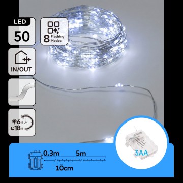 Aigostar - LED Venkovní řetěz 50xLED/3xAA 5,3 m studená bílá