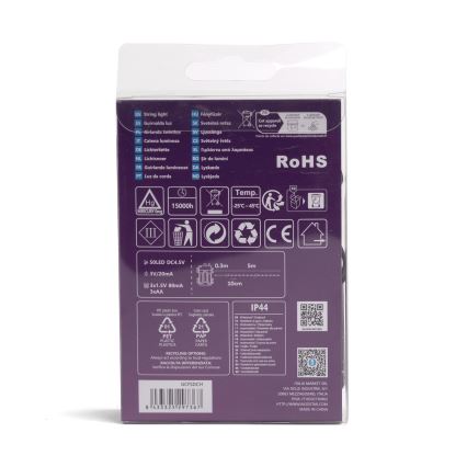 Aigostar - LED Venkovní  řetěz 50xLED/8 funkcí 3xAA 5,3m IP44 multicolor