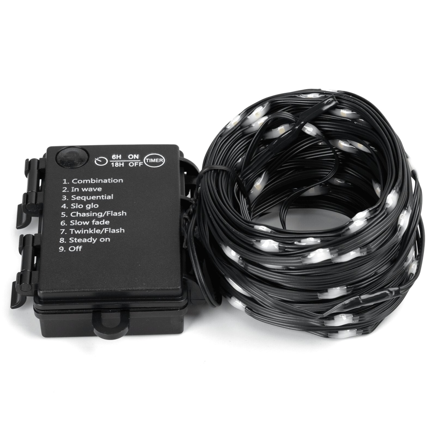 Aigostar -LED Venkovní  řetěz 50xLED/8 funkcí 3xAA 5,3m IP44 studená bílá