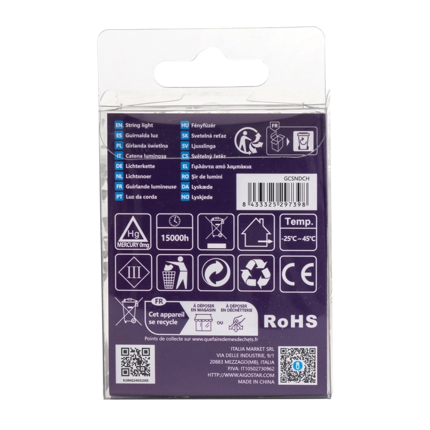 Aigostar - LED Venkovní  řetěz 50xLED/8 funkcí 3xAA 5,3m IP44 teplá bílá