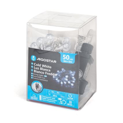 Aigostar - LED Venkovní  řetěz 50xLED/8 funkcí 8m IP44 studená bílá