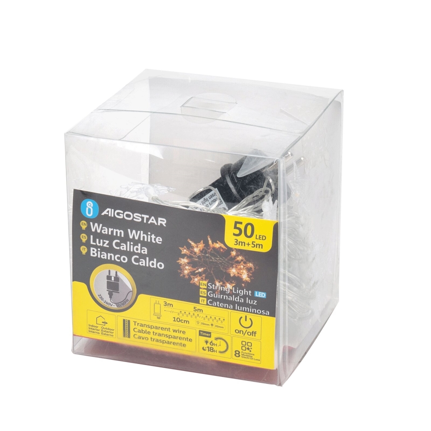 Aigostar - LED Venkovní  řetěz 50xLED/8 funkcí 8m IP44 teplá bílá