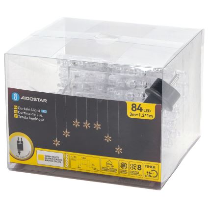 Aigostar - LED Venkovní  řetěz 84xLED/8 funkcí 1,2x1m IP44 teplá bílá vločky