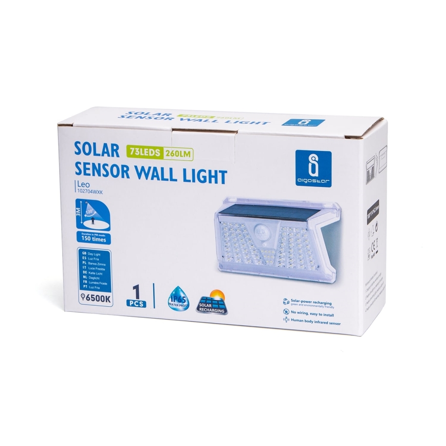 Aigostar - LED Venkovní solární svítidlo se senzorem LED/2,4W/5V 1200 mAh IP65