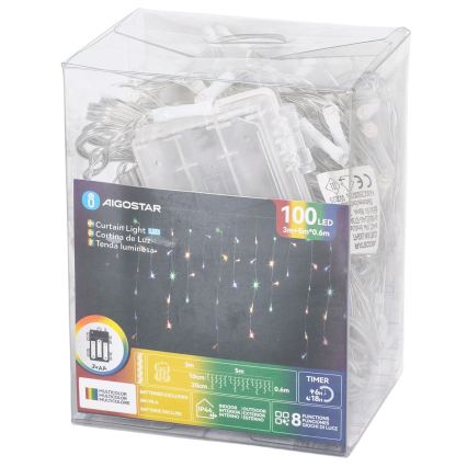 Aigostar - LED Venkovní vánoční řetěz 100xLED/8 funkcí 3xAA 8x06m IP44 multicolor