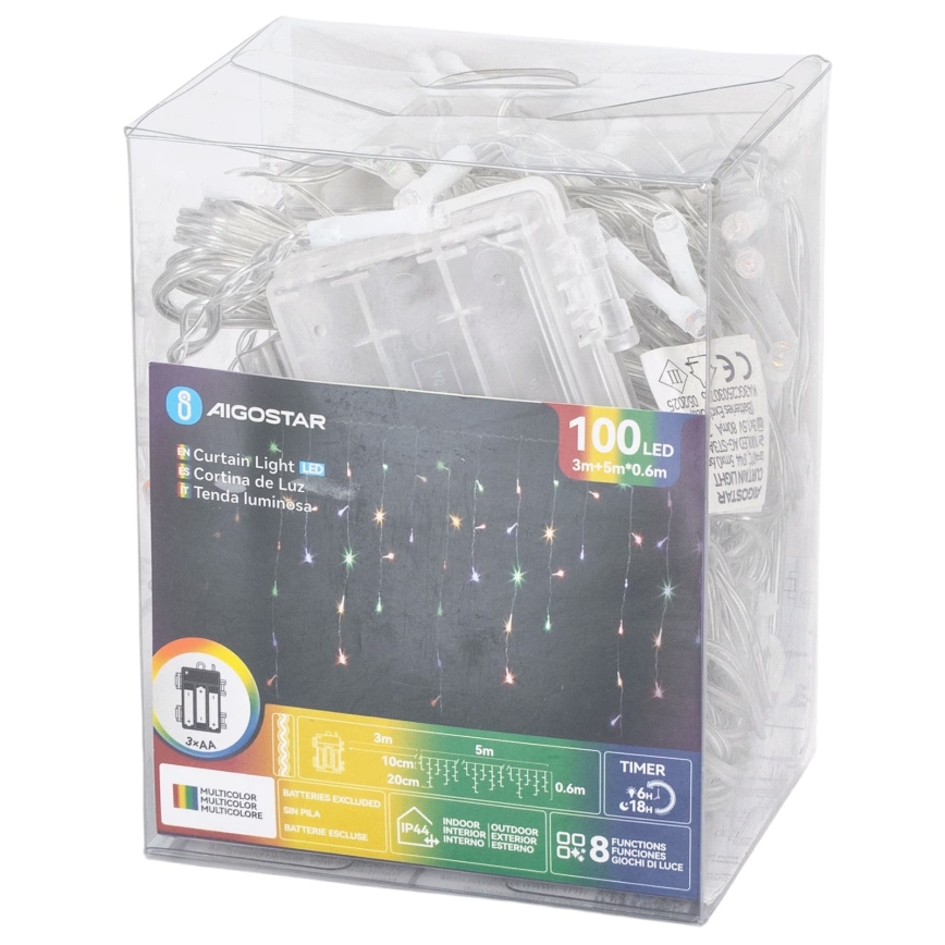 Aigostar - LED Venkovní vánoční řetěz 100xLED/8 funkcí 3xAA 8x06m IP44 multicolor