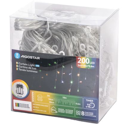 Aigostar - LED Venkovní vánoční řetěz 200xLED/8 funkcí 3xAA 13x0,6 m IP44 multicolor