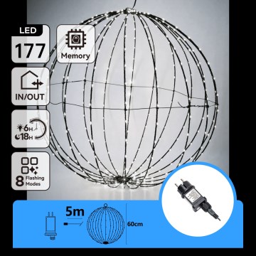 Aigostar - LED Venkovní vánoční dekorace 177xLED/3,6W/230V 60 cm IP44 koule studená bílá