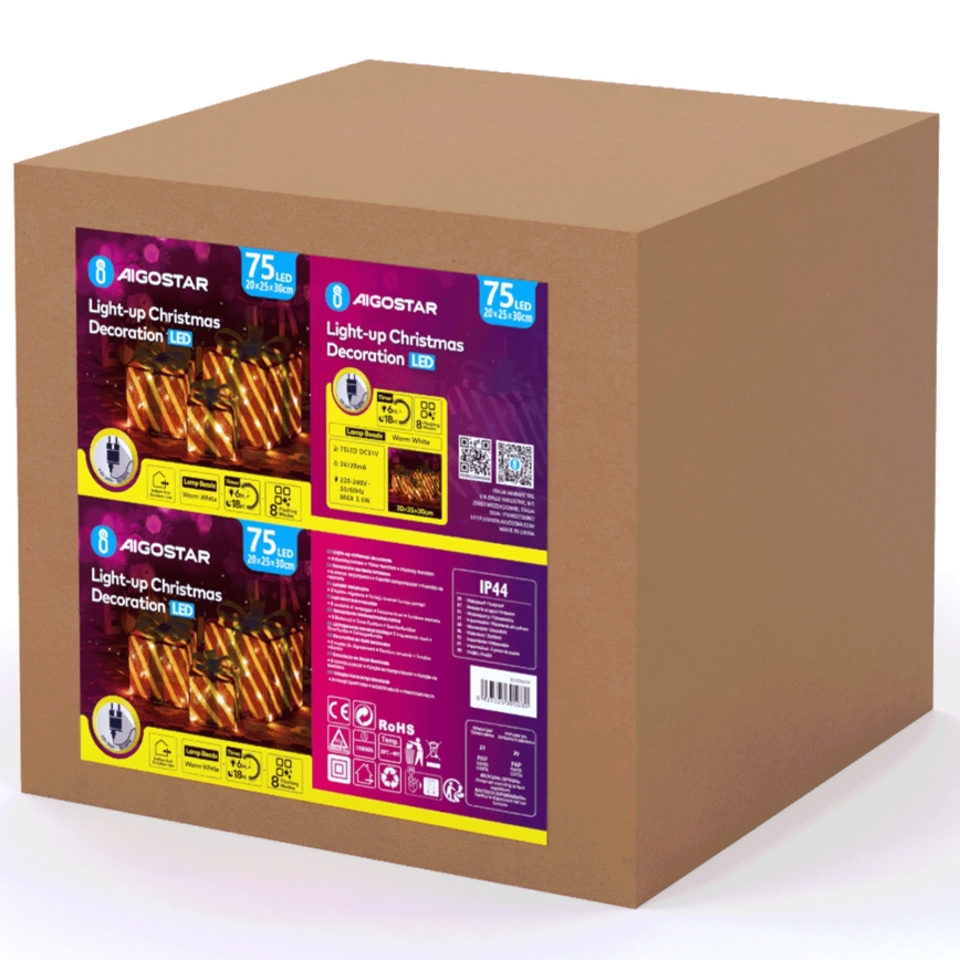 Aigostar- LED Venkovní vánoční dekorace 3,6W/31/230V 2700K 20/25/30cm IP44 dárky