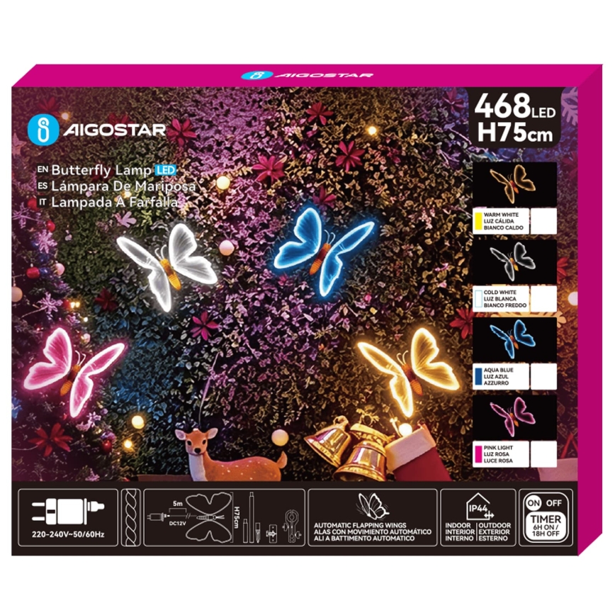 Aigostar - LED Venkovní dekorace 468xLED/18W/230V 75 cm IP44 motýl/studená bílá