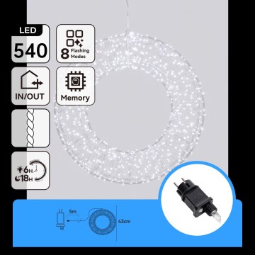 Aigostar - LED Venkovní vánoční dekorace 540xLED/6W/230V IP44 studená bílá 45 cm kruh