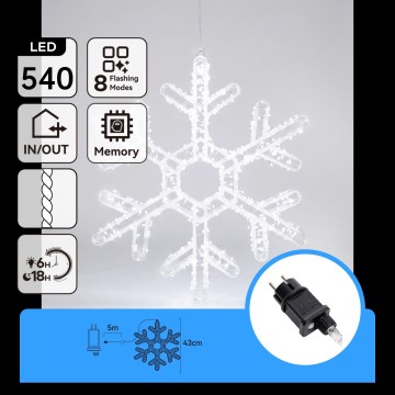 Aigostar - LED Venkovní vánoční dekorace 540xLED/6W/230V IP44 studená bílá 45cm vločka