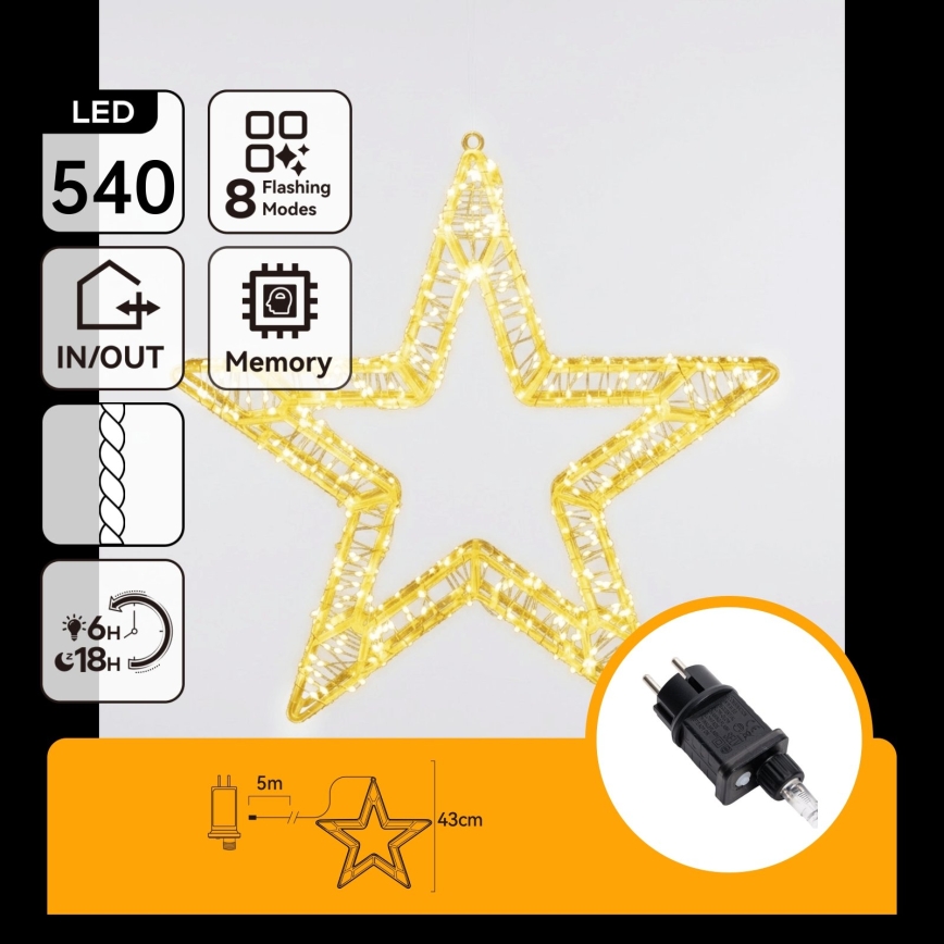 Aigostar - LED Venkovní vánoční dekorace 540xLED/6W/230V IP44 teplá bílá 45cm hvězda